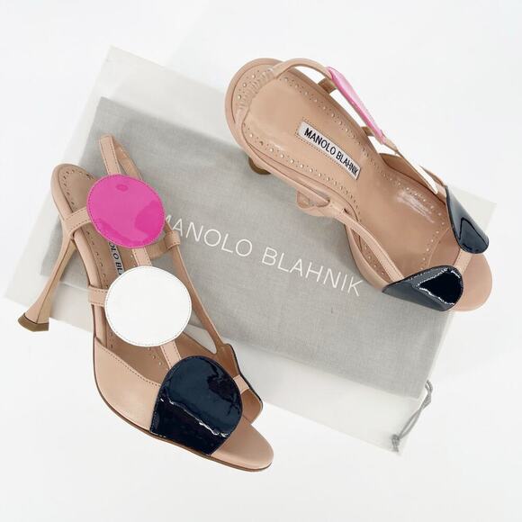Manolo Blahnik Munir 110mm Open-toe Slingback Sandal Heel Multicolor size IT 37 - Picture 1 of 14